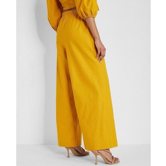 Express High Waisted Linen Blend Pull On Wide Leg Pant Women’s Size Small Yellow - Picture 3 of 10